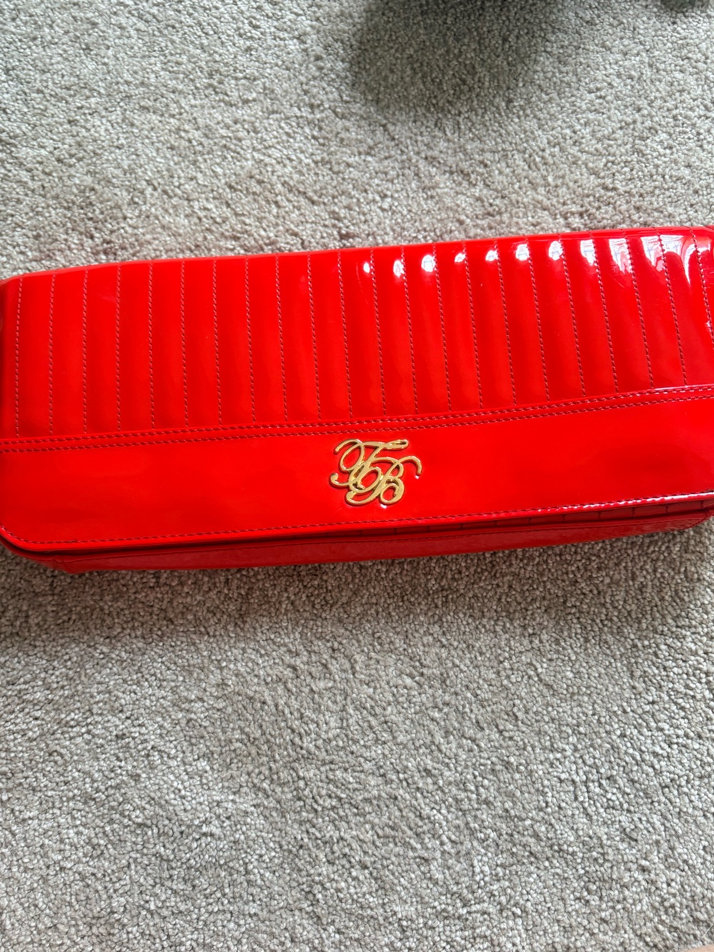Red Patent Women's Clutch with Gold Accent
